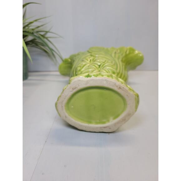 Vintage Lime Green Floral & Leaf Vase Art Pottery - Picture 5 of 5